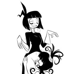 beetlejuice black_hair creepy_susie goth herny lydia_deetz nude nude_female nudity pale-skinned_female pale_skin the_oblongs yuri