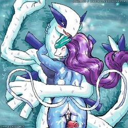 1:1 anthro anthrofied ass blue_eyes blush bodily_fluids cuddling cum duo female genital_fluids genitals legendary_pokémon low_res lugia male male/female mariano nintendo penis pokémorph pokemon pokemon_(species) suicune sweat video_games