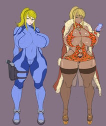 1girls bimbo bimbo_prostitute bimbofication busty cameltoe curvaceous curvy dark-skinned_female dark_skin female female_focus female_only full_body ganguro gyaru hourglass_figure huge_breasts light-skinned_female light_skin metroid nintendo prostitute prostitution samus_aran skimpy skimpy_clothes sunagawa_tara tan thick_thighs tight_clothing voluptuous wide_hips