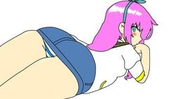 ass aubrey_(omori) blue_eyes blush clothed clothes_on female first_porn_of_character looking_at_viewer mob_face no_shading omori panties pink_hair smile young