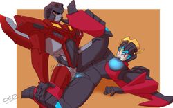 1boy 1girls alien alien_girl big_breasts black_nipples blue_breasts breasts cum_in_pussy female machine male mechanical missionary_position oedipism penetration pussy_juice robot robot_girl sex spread_legs starscream straight thick_thighs transformers transformers_idw windblade wings