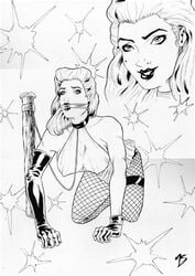 1girls black_and_white collar dc_comics monochrome sally_jupiter silk_spectre superheroine watchmen