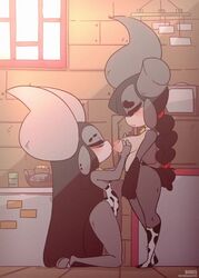 2girls animated anthro breast_grab breasts diives female female_only groping horns huge_breasts lactation long_hair no_sound oc tagme thick_thighs video wuhuaguo_(diives) xingyun xingzuo_temple yuri