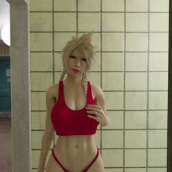 1girls 3d bathroom bikini blender blonde_hair checking_out cloud_strife cloudette_strife female female_only final_fantasy final_fantasy_vii hotel male_to_female mirror pose rule_63 sassy solo solo_female thunder_head tscd_rendering