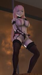 3d 3d_(artwork) big_breasts choker darling_in_the_franxx dusk female female_focus female_only fishnets frilled_choker frilled_sleeves garter_straps gloves green_eyes hair_ornament hairband horns lace-trimmed_gloves large_breasts lingerie makeup micro_bikini microskirt pink_hair pink_nails quadraticsfm sfm short_skirt skirt solo_focus source_filmmaker stripper stripper_pole zero_two_(darling_in_the_franxx)