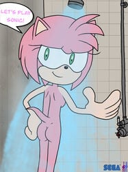 alternate_version_at_source alternate_version_available amy_rose anthro ass eyelashes female hair hedgehog looking_back pink_body pink_hair shower smile sonic_(series) tan_body the_wank_bank thedispenser69