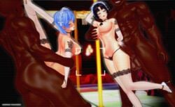 2boys 2girls 3d big_penis black_hair blue_hair censored cleric_(numbersguy) dark-skinned_male dark_skin female interracial koikatsu maid male mosaic_censoring ninja_(numbersguy) numbersguy original queen_of_spades spade tattoo