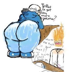 animated_skeleton ass ass_grab big_ass big_butt blue_ass blush bottomless ectobody english_text erection erection_under_clothes erection_under_clothing fat_ass fat_butt fat_legs fat_thighs filthyopossum fire_elemental gay grillby huge_ass male male_only no_humans no_pants sans skeleton sweaty sweaty_ass text thick thick_ass thick_legs thighs undertale