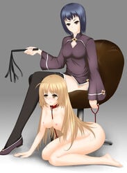 2girls 428_shibuya_scramble bdsm canaan clothed_female_nude_female collar femdom leash lezdom maria_osawa multiple_girls whip yuri