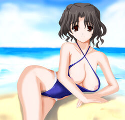 beach large_breasts nipple_slip one-piece_swimsuit swimsuit tagme to_heart_(series) to_heart_2 water yuzuhara_haruka