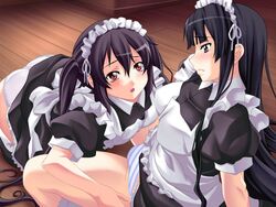 alternate_costume azusa_nakano_(k-on!) blush enmaided female female_only human human_only k-on! maid mio_akiyama_(k-on!) multiple_females nagayori panties striped striped_panties underwear white_panties yuri