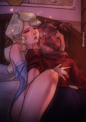 2girls akko_kagari atsuko_kagari bangdacy blonde_hair brown_hair clothed clothed_sex diakko diana_cavendish in_heat kagari_atsuko little_witch_academia multiple_girls neck_kiss yuri