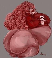 1girls bbw big_ass breasts cellulite cookie guwu half_naked obese pink_hair rose_quartz_(steven_universe) solo steven_universe sweater