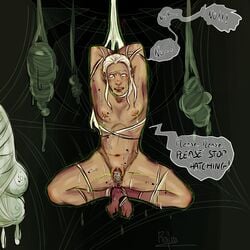 birth birthing bondage cocoon crying cuntboy cuntboy_only elf elf_ears english_text fear hematomanic insects intersex lactation living_insertion nipples pointy_ears pregnancy pregnant pregnant_cuntboy pussy rape spider spider_web suspended suspension sweat vaginal_insertion web worm worms