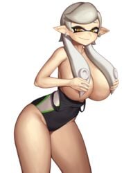 ass big_breasts busty cinko clothed clothed_female clothes clothing ear_piercing earrings exposed exposed_breasts exposed_chest female female_only hair hair_over_breasts inkling large_ass large_breasts leaning leaning_forward long_hair looking_at_viewer marie_(splatoon) mole_(marking) mole_under_eye nintendo one-piece_swimsuit plain_background pointy_ears simple_background smile solo solo_female splatoon swimsuit tentacle_hair thick_thighs thighs top_down unusual_pupils white_background yellow_eyes