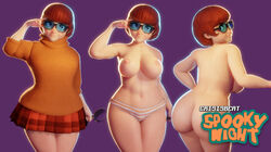 1girls 3d areola areolae artist_name ass big_breasts blush breasts busty chubby crisisbeat female glasses hanna-barbera light-skinned_female light_skin nerd nipples panties red_hair scooby-doo short_hair text topless velma_dinkley voluptuous
