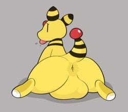 aliasing ampharos anthro anus ass backsack balls birdvian genitals grey_background hi_res male male_only nintendo pokémon_(species) pokemon pokemon_(species) presenting raised_tail simple_background solo spread_legs spreading tongue tongue_out video_games yellow_body