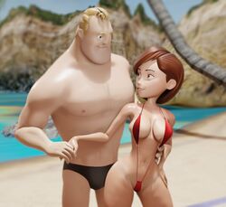 1boy 1boy1girl 1girls 3d big_ass breasts brown_hair canon_couple clothed clothing crisisbeat dat_ass disney female helen_parr hips husband husband_and_wife large_ass large_breasts male monogamy muscular_male partially_clothed pixar public robert_parr shiny_skin short_hair sideboob sling_bikini smooth_skin speedo standing straight superhero the_incredibles thick_thighs thighs thin_arms thin_waist thong voluptuous wholesome wide_hips wife