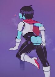 1boy anal_access anus armor ass blue_skin bulge cheesecrumbles clothed deltarune erection_under_clothes from_behind kris_(deltarune) male_only presenting_anus presenting_hindquarters short_hair solo standing torn_clothes twink