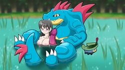 1pokemon breederceleste female feraligatr game_freak lotad metalcow nintendo outdoors partially_submerged pokemon pokephilia trainer_celeste