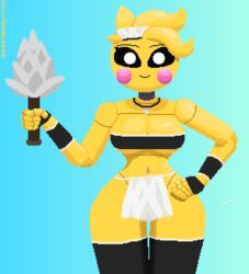 animatronic anthro avian beakless bird breasts female five_nights_at_freddy's five_nights_at_freddy's_2 invisiblebucket maid pixel_art solo thick_thighs toy_chica_(eroticphobia) toy_chica_(fnaf)