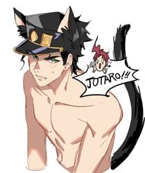 blush cat_boy cat_ears cat_tail catboy green_eyes jojo's_bizarre_adventure jotaro_kujo male_(face_only) noriaki_kakyoin solo_male stardust_crusaders