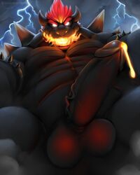 2021 4:5 anthro armband balls biceps black_body blurthefur bodily_fluids bowser bowser's_fury breath_powers dripping elemental_manipulation erection fangs fire fire_breathing fire_manipulation fury_bowser genital_fluids genitals glowing glowing_eyes glowing_hair hair hi_res horn koopa lightning low-angle_view male male_only mario_(series) musclegut muscular muscular_anthro muscular_male nintendo nude open_mouth pecs penis precum precum_drip quads red_hair scalie sharp_teeth shell slightly_chubby solo spiked_armband spiked_shell spikes spikes_(anatomy) super_mario_3d_world teeth vein veiny_penis video_games voredom