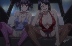 2girls age_difference anime_screencap blush busty censored daughter glasses hourglass_figure large_breasts milf mizuryuu_kei mother mother_and_daughter naughty_face nipples_bulge ova queen_bee_(animation_studio) screencap screenshot shikiyoku_infinite souma_kurumi souma_mitsuko stitched wide_hips