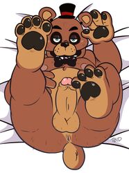 1boy animatronic anthro anus ass balls bear bed belly blush butt clothing erection fat_man five_nights_at_freddy's foreskin freddy_(fnaf) fur furniture furry gay genitals hairy hairy_ass hairy_balls hat headgear headwear hi_res legs legs_up machine male male_only moobs nipples penis robot slightly_chubby solo spread_legs spreading top_hat uncut ursid video_games xtbidx