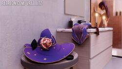 3d animated anus ass bathroom breasts clothes_removed dildo erect_nipples female genshin_impact leotard male masturbation moaning moaning_in_pleasure mona_(genshin_impact) naked nipples object_insertion penis pussy sound vaginal_insertion video vrabbitz water wet witch_hat