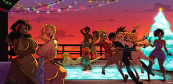 2boys 9girls ace_(acesr) ace_(shiin) ass big_ass big_breasts bikini blonde_hair blue_skin breasts bubble_butt burd busty christmas christmas_tree dark_skin dress elf emma_hugaz fanart female gala goldie human large_ass large_breasts lumiere_(acesr) male multiple_girls nahia_(kogeikun) noelle purple_hair samasan sling_bikini tenti_(trueinsanity) thong velvet_city_(shiin) voluptuous wendolin