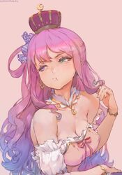 1girls absurd_res artist_name bracelet breasts cleavage crescent crown cutesexyrobutts earrings female female_focus female_only green_eyes hair_ornament heterochromia hi_res himemori_luna holoforce hololive hololive_japan horny long_hair looking_away medium_breasts only_female pink_hair pout princess purple_eyes royalty signature solo solo_female tears virtual_youtuber