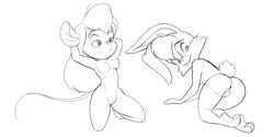 2girls anthro anthrofied archie_comics ass bunnie_rabbot chip_'n_dale_rescue_rangers crossover disney dsketch3r_(artist) eyelashes female fingers gadget_hackwrench lagomorph long_ears long_tail monochrome mouse pussy rabbit rodent sketch small_tail sonic_(series) sonic_the_hedgehog_(archie) sonic_the_hedgehog_(comics) toes