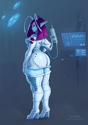 1girls 2d alien alien_girl alien_nurse alternate_version_available amyra_(xianetta) big_ass blue-skinned_female blue_skin clothed_female curvy eleonore female female_only medical solo solo_female syringe thick thick_thighs xianetta