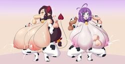 2girls 6boys ahoge areolae balls bell bell_collar big_breasts bikini blush breasts cow_print cow_print_thighhighs cowbell cum cum_between_breasts cum_in_mouth cum_on_body cum_on_breasts cum_on_hair demon demon_girl disembodied_penis earrings eira_(jcdr) ejaculation ejaculation_between_breasts eyebrows_visible_through_hair fellatio female gangbang green_eyes heart_tail horns huge_breasts jcdr lactation long_hair looking_at_viewer male milk multiple_penises nipples open_mouth orange_eyes original original_character paizuri pale-skinned_female pale_skin penis pointy_ears purple_hair short_hair sleeves smile squatting succubus syrup_(jcdr) tail testicles thighhighs tied_hair tongue tongue_out