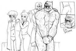 2girls after_rape after_sex age_difference arrest arrested ass_focus batman_(series) carrie_kelley dc dc_comics female flick hand_cuffs human larger_male male monochrome nude nude_male older_male panties robin_(carrie_kelley) robin_(dc) size_difference smaller_female superhero superheroine teenager the_dark_knight_returns white_background younger_female