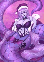 abs christmas elyunae huge_breasts lamia monster_girl santa_hat