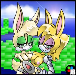 android anthro big_breasts blush breast_squish breasts breasts_pressed_together bunnie_rabbot cyborg duo female fur furry hair joybuzzer lagomorph long_hair mammal nipples nude rabbit scarlette_rabbot sega smile sonic_(series) sonic_the_hedgehog_(archie) sonic_the_hedgehog_(comics) sun tan_fur