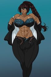 1futa abs bulge dark-skinned_futanari elyunae futa_only futanari huge_breasts muscular_futanari solo undressing