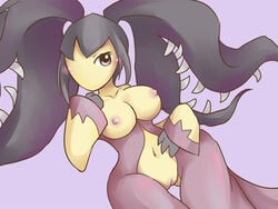 1_eye 2015 4:3 blush breasts female futakuchi-onna genitals humanoid magenta_back mawile mega_evolution mega_mawile nintendo nipples nude pokémorph pokemon pokemon_(species) portrait pussy simple_background solo teeth teeth_showing thick_thighs three-quarter_portrait video_games yellow_body yellow_skin zettadragon