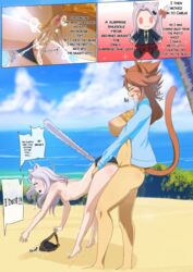 1futa 1girls beach bikini brown_hair carla_(fairy_tail) cat_ears cat_tail cum cum_in_pussy cum_inside cum_inside_pussy doggy_style doll fairy_tail from_behind from_below futa_on_female futanari impregnation lifting mating_season_kittystyle millianna raised_tail stand_and_carry_position standing standing_sex the_amazing_gambit white_hair