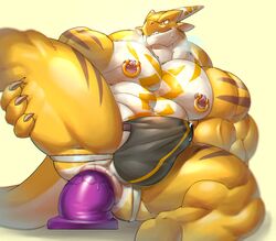 anthro ass_juice boner bulge dildo dildo_in_ass dildo_penetration dildo_sitting dragon erection erection_under_clothes erection_under_clothing gay jockstrap male male_only muscles muscular_male musk nipple_rings precum precum_through_clothing precum_through_underwear scalie smiling solo spread_legs spreading_legs steam steamy_breath sweat underwear underwear_only vorusuarts vorusuarts_(character)