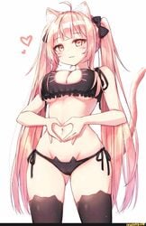 1girls :3 ahoge animal_ear_legwear animal_ears ass_visible_through_thighs bangs beliatan black_bra black_legwear black_panties blonde_hair blush bra breasts cat_cutout cat_ear_legwear cat_ear_panties cat_ears cat_lingerie cat_tail catgirl cleavage cleavage_cutout closed_mouth clothing_cutout cowboy_shot female female_only frilled_bra frills hair_ornament heart heart-shaped_pupils heart_hands ifunny large_breasts lingerie long_hair looking_at_viewer meme_attire navel original panties partially_nude pink_eyes pink_hair side-tie_panties sidelocks simple_background smile solo solo_female stockings stomach tail thighhighs thighs twintails underboob underwear white_background