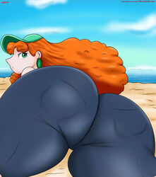 ass big_ass blaze_(artist) dat_ass female female_only green_eyes huge_ass huge_butt inner_workings jeans kate_(inner_workings) laying_down long_hair orange_hair pants skin_tight thick_thighs tight_jeans tight_pants