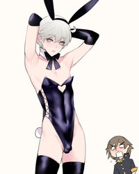 13_sentinels:_aegis_rim 2boys armpits ban bulge bunny_boy bunny_ears bunnysuit femboy girly male male_only nude short_hair takatoshi_hijiyama thighhighs trap tsukasa_okino vanillaware white_hair