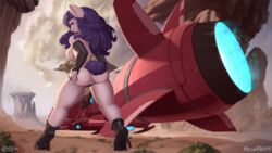 16:9 2021 anthro ass breasts clothing desert discordthege equid equine female footwear friendship_is_magic fullhd genitals hasbro hi_res high_heels jetbike looking_at_viewer looking_back mammal my_little_pony nipples nude panties panties_down pussy rarity_(mlp) rear_view shoes solo straight_hair teasing underwear underwear_down widescreen