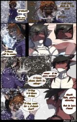 anixis anixis_(character) anthro black_hair brown_body brown_scales comic comic_page dragon english english_text femboy male text