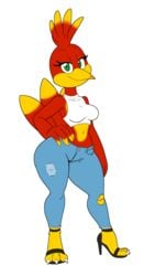 anthro avian banjo-kazooie big_ass big_breasts big_butt bird bottomless clothing female footwear fully_clothed high_heels jeans kazooie pants tansau tight_jeans tight_pants topwear torn_pants wide_hips