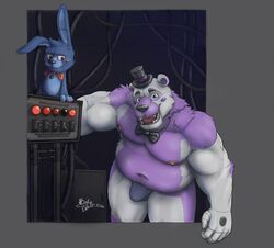 1boy animatronic biceps blue_eyes five_nights_at_freddy's five_nights_at_freddy's:_sister_location funtime_freddy_(fnafsl) gay inkart_flow jockstrap looking_at_viewer male_only nipples open_mouth pink_fur pink_skin puppet_bonnie_(fnafsl) robot scottgames sister_location smile teeth tongue white_fur white_skin