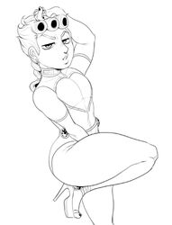 1boy aged_up clothed clothing detnox earrings eyebrows_raised femboy giorno_giovanna half-closed_eyes heels jojo's_bizarre_adventure lips male male_only nail_polish sketch solo thick vento_aureo